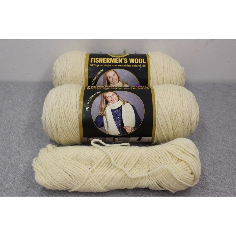 Lion Brand Yarn 8oz Natural Fishermen's Wool 100% Virgin Wool 3 Skeins